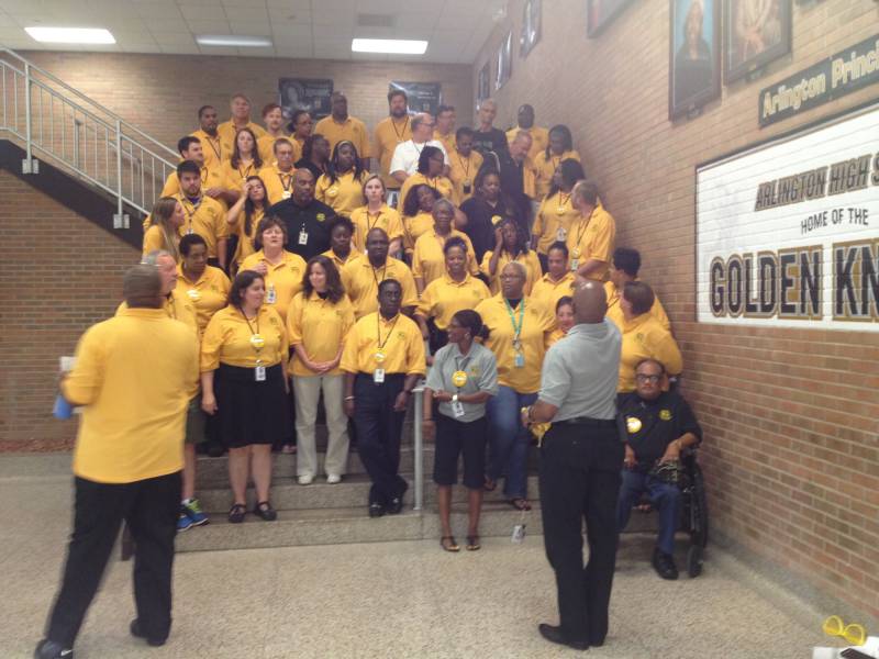 Arlington staff meet for the first time on July 31, 2015, days before the reopening for the 2015-16 school year. | By Eric Weddle/WFYI News
