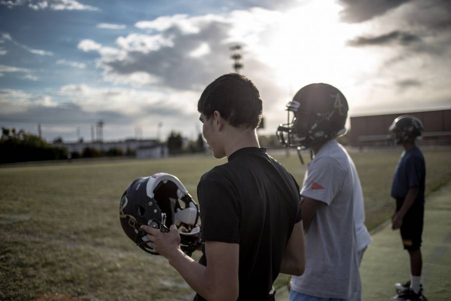 Justin during an October 2015 football practice. | By Brian Paul for WFYI News.