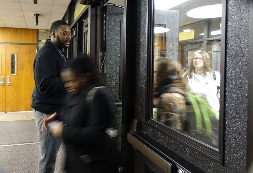 Lloyd Knight became principal of Howe Community High School in summer of 2017. We try to make sure students get at least three greetings before the state of every academic day, Knight says on Monday, January 14, 2019. | By Eric Weddle/WFYI