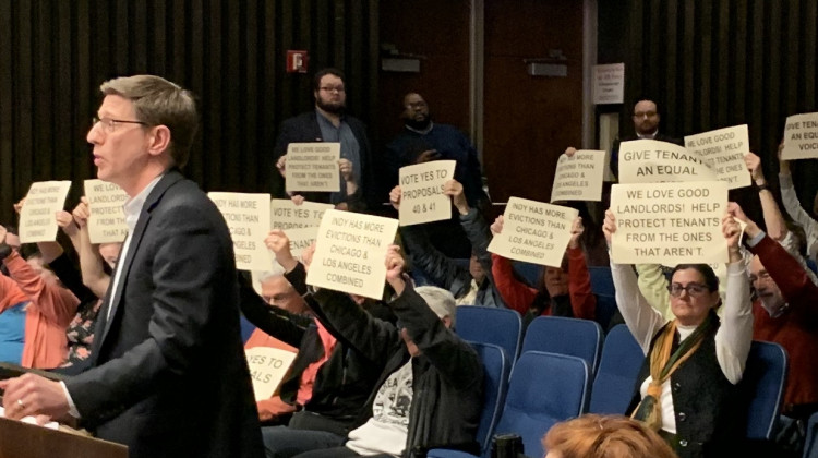 The public came out in support of renters' rights at the council meeting. - Jill Sheridan WFYI