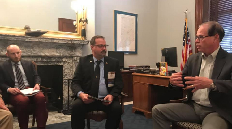 Midwest IEC President Don Hulsey discusses merit shop and small business issues with U.S. Sen. Mike Braun (R-Ind.) in Washington this week. - Courtesy of Independent Electrical Contractors