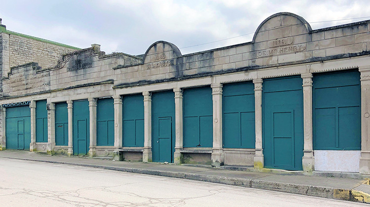 The cluster of four one-story limestone buildings was built in the Monroe County town of Stinesville between 1886 and 1894. - Courtesy of Indiana Landmarks