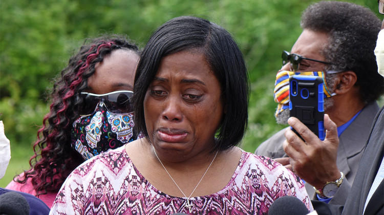 Demetree Wynn, mother of Dreasjon "Sean" Reed, speaks during a news conference, Wednesday, June 3, 2020, in near the site where  Reed was killed, at West 62nd Street and North Michigan Road in Indianapolis.  - Eric Weddle/WFYI News