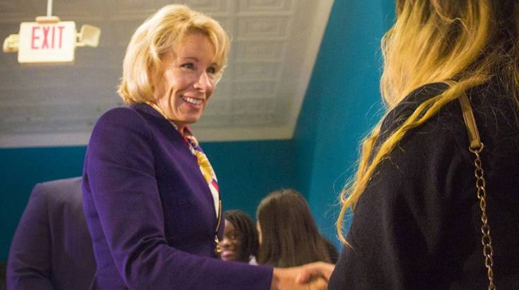 Education Secretary Betsy DeVos during a visit to an Indianapolis private school this year. - Peter Balonon-Rosen/IPB News