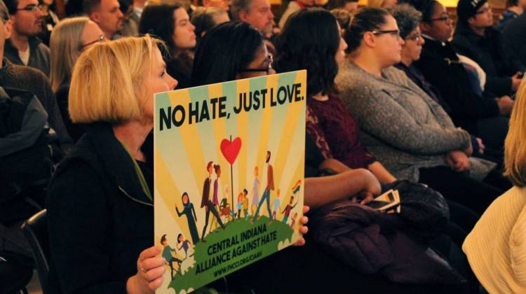 The Central Indiana Alliance Against Hate gathered at the statehouse to call for hate crimes legislation.  - Lauren Chapman/IPB News