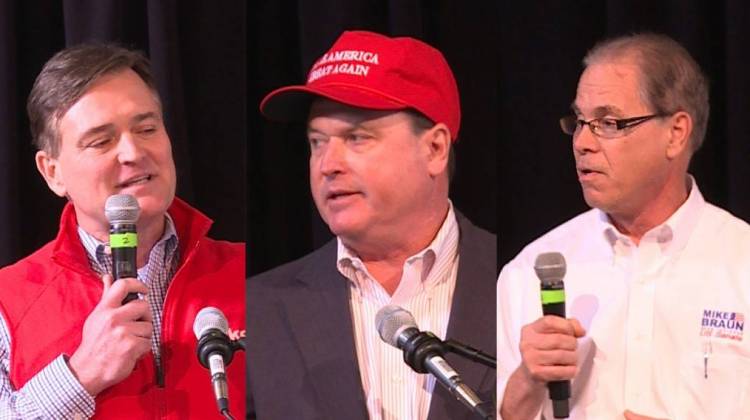 U.S. Reps. Luke Messer and Todd Rokita, and former state Rep. Mike Braun participated in a straw poll in January. - Tyler Lake/WTIU