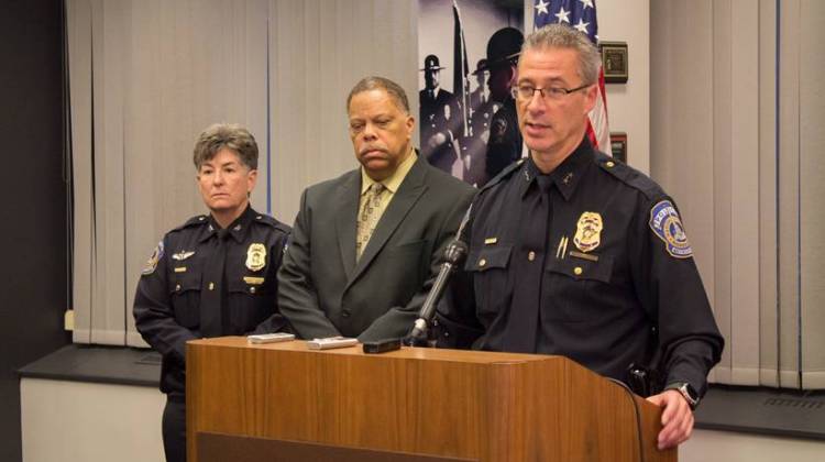 IMPD Chief Bryan Roach, shown here speaking during a press conference on Wednesday, Nov. 1, has recommended the termination of two IMPD officers. - Drew Daudelin/WFYI