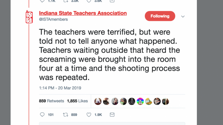 The Indiana State Teachers Association says the teachers involved in the training brought it to the attention of their local union representatives first.