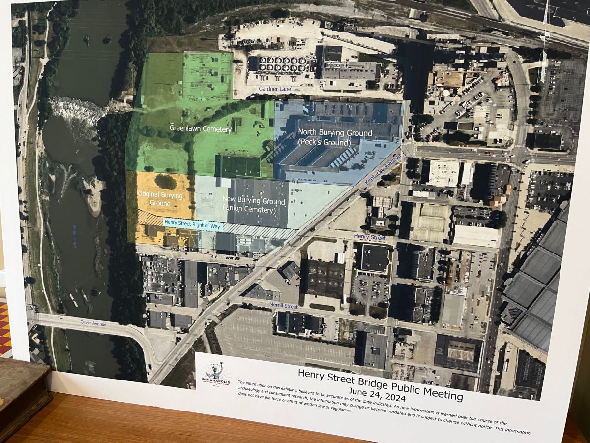 A map of the area that makes up area known as Greenlawn Cemetery is part of the city's excavation project.