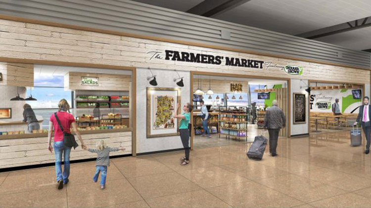 Airport officials say the Farmers' Market, featuring Indiana Grown, will showcase foods, beverages and brands found only in Indiana. - Rendering courtesy of SSP America