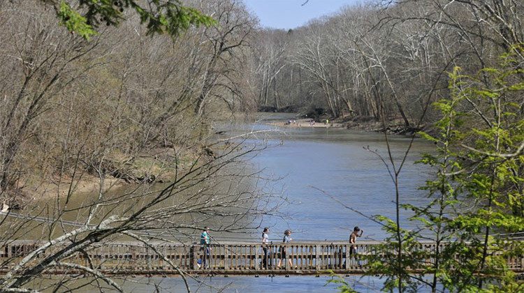 Turkey Run State Park has scenic views of Sugar Creek, which meanders along sandstone cliffs and outcroppings and is traversed by a 200-foot-long suspension bridge. - Courtesy Indiana Department of Natural Resources