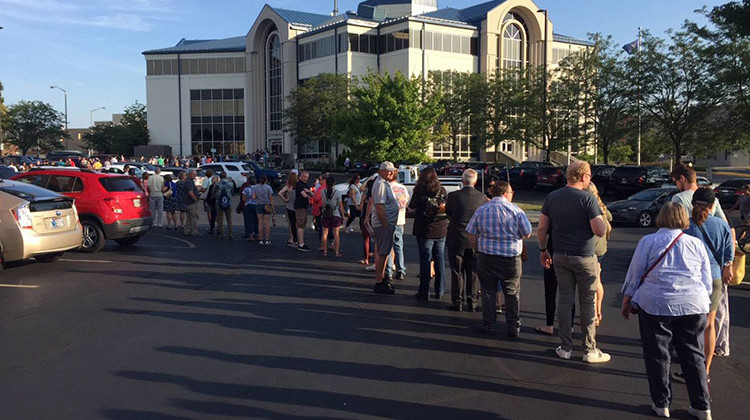 A capacity crowd of 215 packed Muncie’s City Hall Auditorium Monday night, with dozens standing the auditorium’s lobby, and as many as 400 to 500 gathered outside. - Stan Sollars/Indiana Public Radio