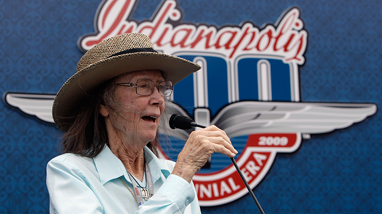 FILE - In this May 24, 2009 file photo, Mari Hulman George  gives the command to start engines at the start the 93rd running of the Indianapolis 500. Hulman George, chairman of the board emeritus of the Indianapolis Motor Speedway, died Saturday. She was 83. - AP Photo/Darron Cummings