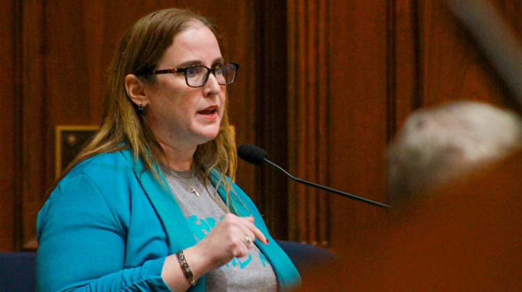 Amber Davis testified in the Interim Study Committee on Corrections and Criminal Law on Sept. 10, 2024 about her experience as a survivor of sexual assault. - Brandon Smith / IPB News