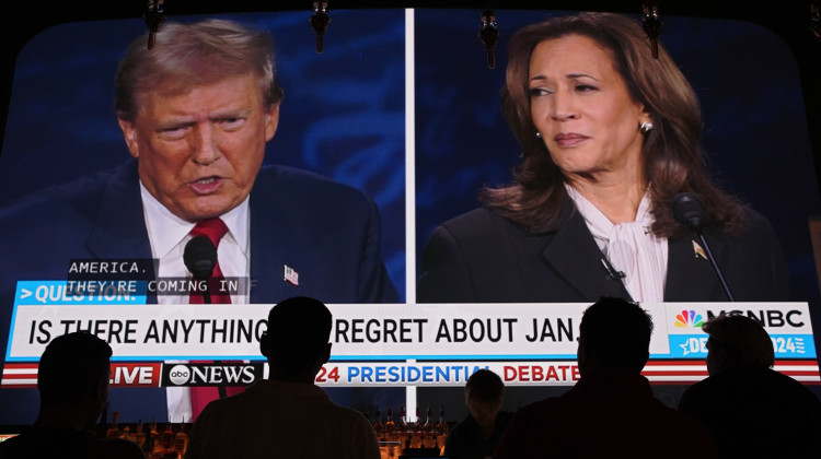 Vice President and Democratic presidential candidate Kamala Harris and former President and Republican presidential candidate Donald Trump speak during a presidential debate. - John Locher / AP Photo