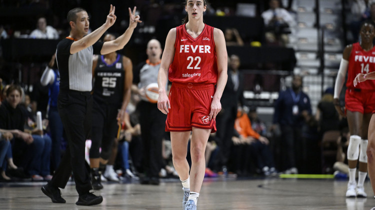 Indiana Fever guard Caitlin Clark (22) receives a delay of game warning during the second half of Game 2 of a first-round WNBA basketball playoff series agains the Connecticut Sun, Wednesday, Sept. 25, 2024, in Uncasville, Conn. - Jessica Hill / AP Photo