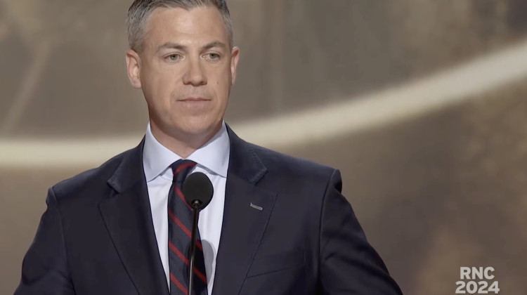 U.S. Rep. Jim Banks (R-Columbia City) delivered remarks at the Republican National Convention during an hour dedicated to U.S. Senate candidates.  - Screenshot of YouTube livestream