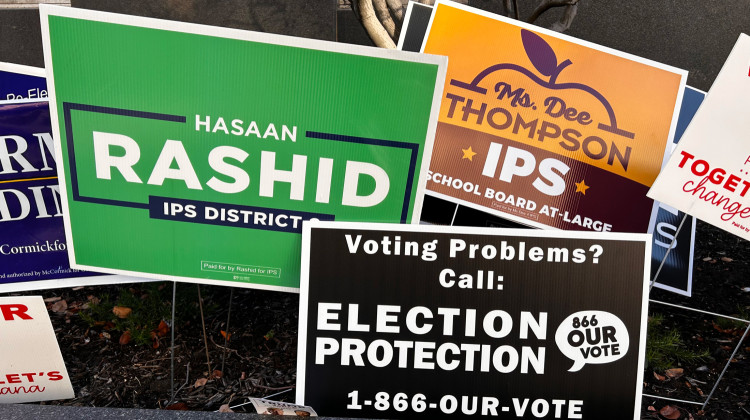 Campaign signs outside the Indianapolis City-County Building in November 2024. - Eric Weddle/WFYI