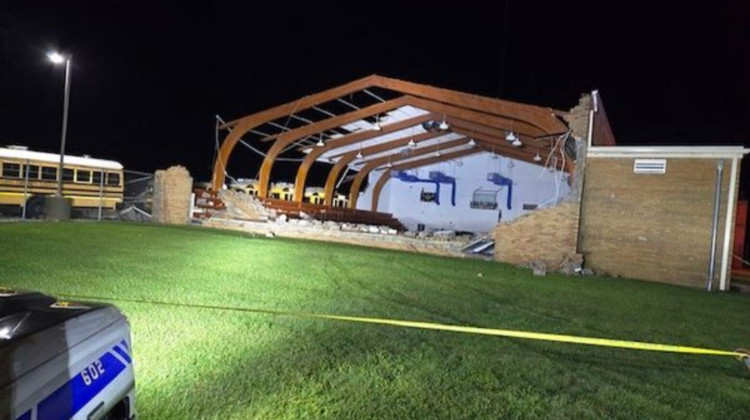 The former school building was damaged by an EF2 tornado Monday night.  - Courtesy of Madison Co. Emergency Management and Homeland Security Agency via Facebook