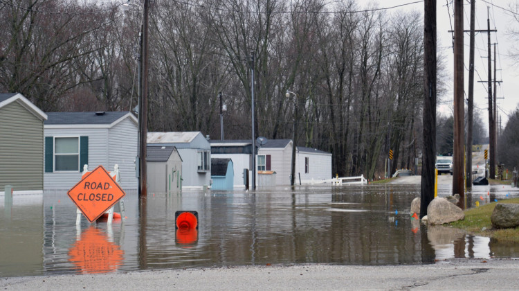 Among other things, climate change is making flooding worse in Indiana. These homes in Goshen flooded in February 2018 due to heavy rain and snow melt. - FILE PHOTO: Jennifer Weingart / WVPE