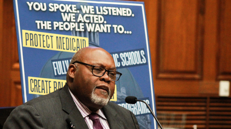 Rep. Greg Porter (D-Indianapolis) said that the tax priorities of the Democrats house "Budget for the people" During a press conference on February 18, 2025. - Brandon Smith / IPB News