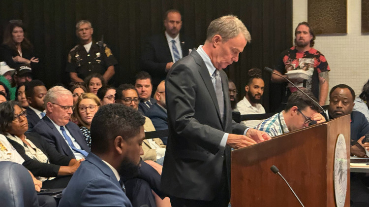 Mayor Joe Hogsett at a City-County Council meeting Monday night said the administration would begin to offer sexual harassment training to all employees, not just supervisors. - Sam Horton / WFYI