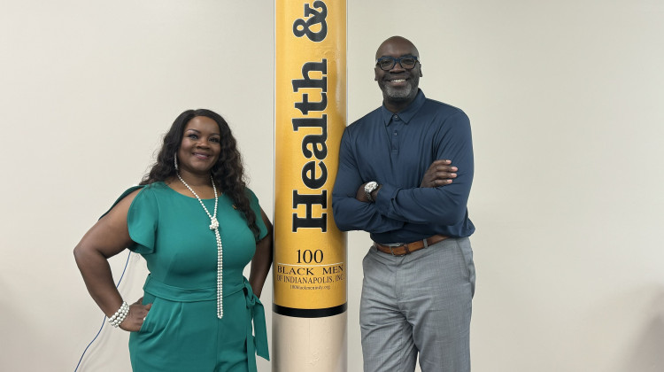 Tenise Cornelius, president of the National Coalition of 100 Black Women in Indianapolis (right), and Andre Givens, president of the 100 Black Men of Indianapolis (left). - Elizabeth Gabriel/Side Effects Public Media