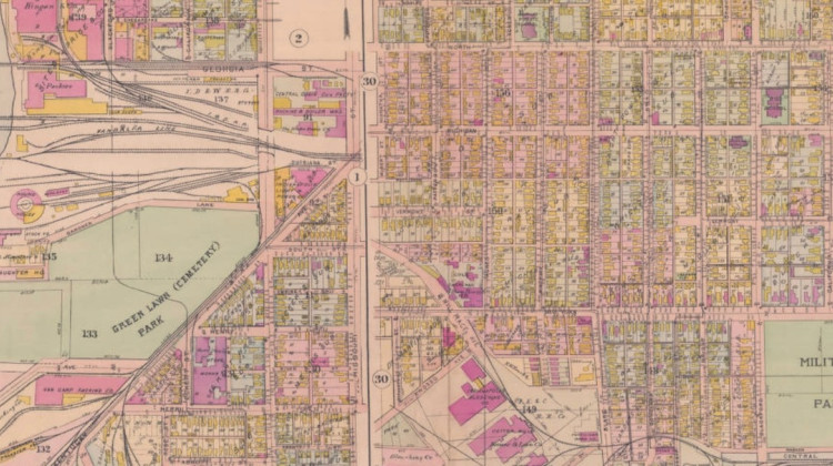 An historic map of Indianapolis shows the Greenlawn Cemetery site. - Courtesy of Indiana University Indianapolis