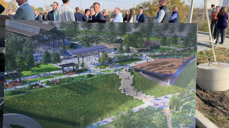 A rendering of the state park expansion was displayed at a recent groundbreaking.  - Jill Sheridan / WFYI