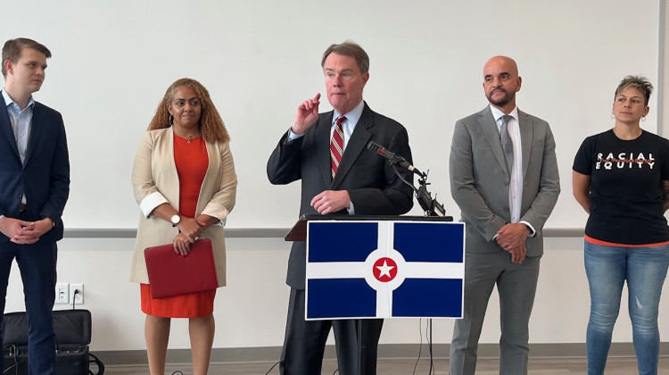 Indianapolis Mayor Joe Hogsett announced the expansion at Raphel Health Center on the north side.  - Jill Sheridan / WFYI