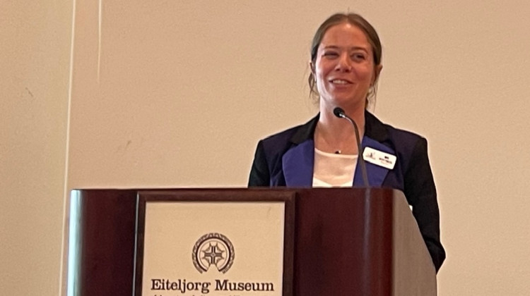 Director of the Office of Sustainability Mo McReynolds presents the new thrive program at the Eiteljorg Museum. - Sydney Dauphinais / WFYI