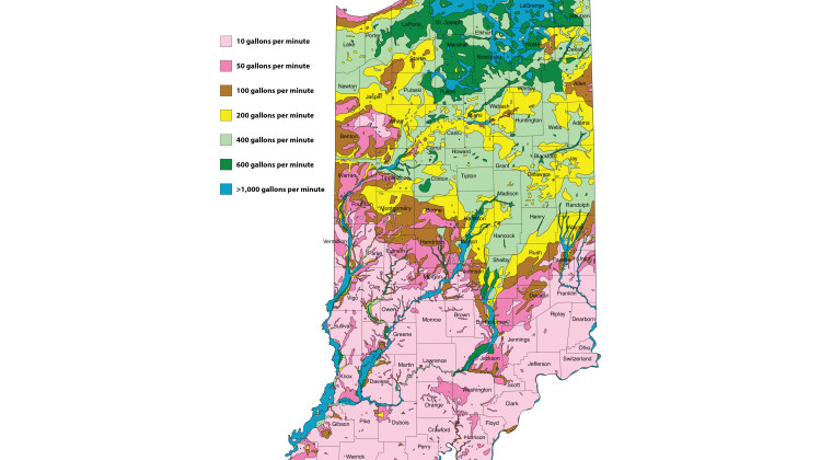 This map from the Chamber shows there's much more groundwater available in the northern parts of the state than in many areas in the south. - Courtesy of the Indiana Chamber of Commerce