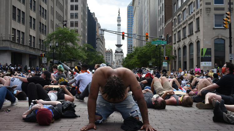 Protesters in downtown Indianapolis stage a "die in" to draw attention to police brutality during the 2020 Black Lives Matter protests. - FILE PHOTO: Justin Hicks / IPB News