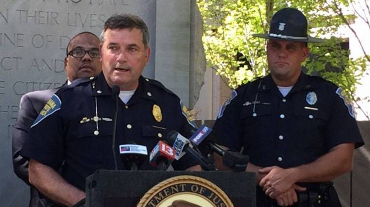 Indiana State Police Lt. Col. Larry Turner, left, says the money will fund more personnel, more resources for dismantling meth labs and new equipment, including a sophisticated field test. - Brandon Smith/IPBS