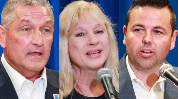 From left to right, Democrat Terry Goodin, Libertarian Tonya Hudson and Republican Micah Beckwith met at the State Fair for a debate focused on rural and agricultural issues. - Brandon Smith / IPB News