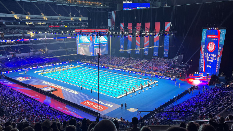 The U.S. Olympic swimming trials are underway at Lucas Oil Stadium in Indianapolis. - Kyle Travers \ WFYI
