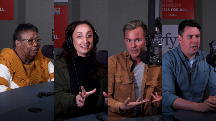 From left to right: Netra McCulley, Lindsey Baker, Morgan Whitacre and  Colin Claycomb talked about their experiences as poll workers. - Zach Bundy / WFYI