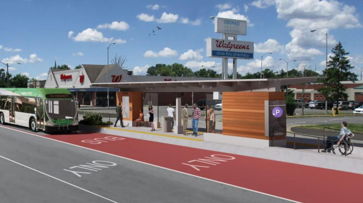 A rendering shows a bus stop along the Purple Line. -  Photo provided by IndyGo