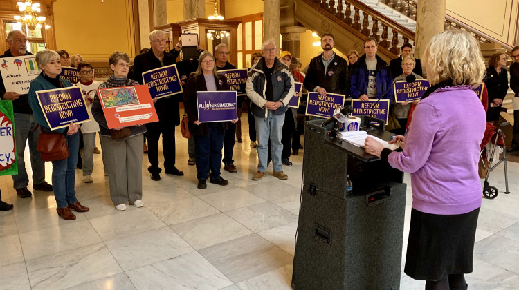 Redistricting reform advocates rally at the Statehouse. - Brandon Smith/IPB News