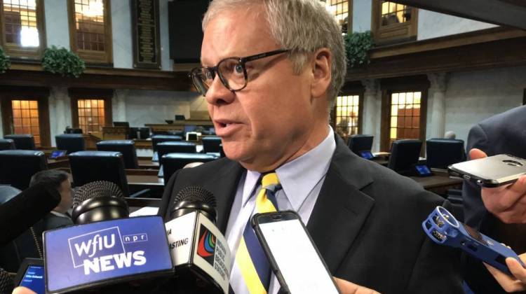 Sen. Ron Alting (R-Lafayette) celebrated what he says is "history" in the Senate after final approval of legalized Sunday alcohol sales.  - Brandon Smith/IPB News