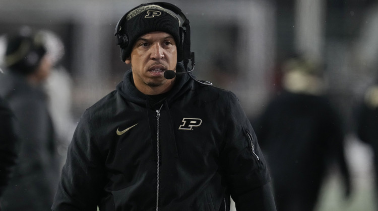 Purdue head coach Ryan Walters watches during the second half of an NCAA college football game against Indiana, Saturday, Nov. 30, 2024, in Bloomington, Ind.  - AP Photo/Darron Cummings