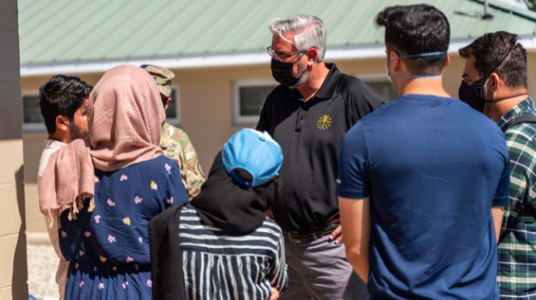 Gov. Eric Holcomb visits Afghan refugees staying at Camp Atterbury.  - (Photo: Provided by the Governor's Office)