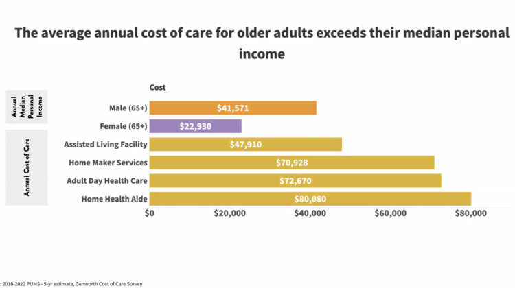 The average annual cost of care for older adults is higher than the median personal income for both older men and older women in central Indiana. - Screenshot of Zoom call