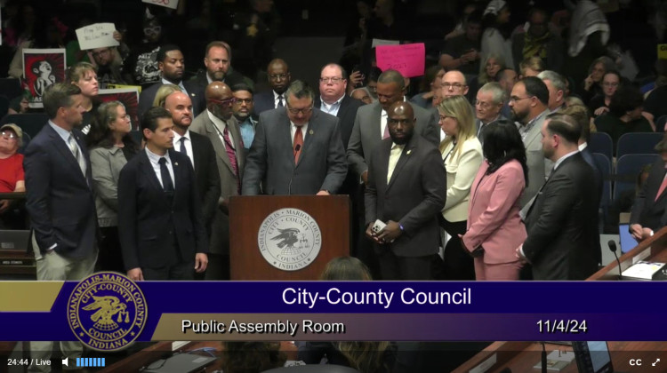 Councilors stood in support of a resolution for peaceful coexistence in the face of conflict.  - Screenshot of City-County Council stream