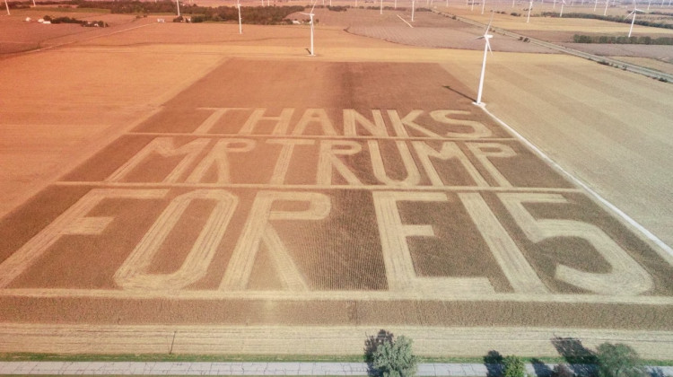 Benton County Farmer Bruce Buchanan harvests corn to create the message "Thanks Mr. Trump For E15" into his field.  - Photo provided by Paige Britton and Barry Tolen