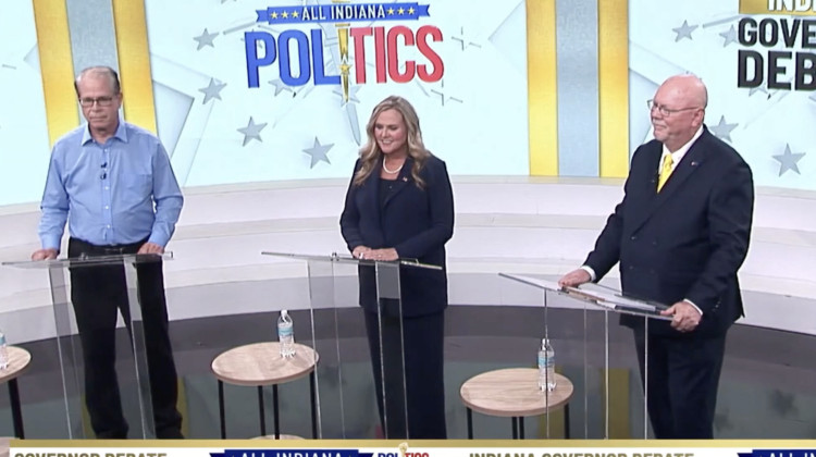 WISH-TV in Indianapolis hosted the second debate of the 2024 gubernatorial election on October 3, 2024. Unlike the first debate, which was hosted by Fox59/CBS4, WISH invited all three candidates to vote. - Screenshot of the WISH TV broadcast