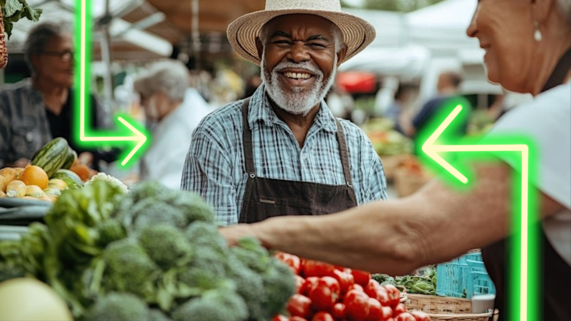 Smiling man at a vibrant food stall